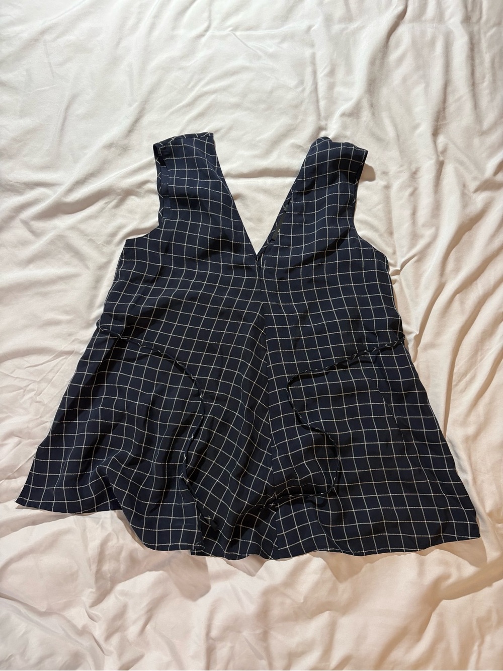 Theory Navy Windowpane V-Neck Sleeveless Top